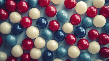 Obraz premium Red, white, and blue balloons arranged in a pattern, celebratory mood, colorful background with copy space