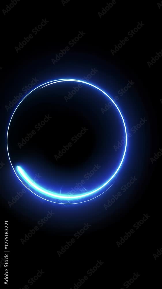 Poster abstract blue light ray ring against black background featuring looping patterns and modern digital 
