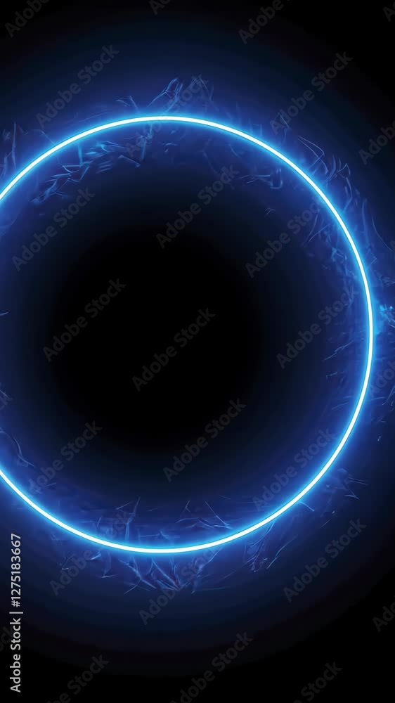 Aufkleber abstract blue light ray ring against black background featuring looping patterns and modern digital 