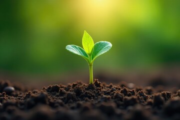 Fototapeta premium small green sprout with delicate roots in soil, organic, plant life