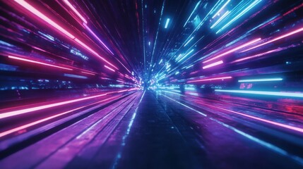 Neon game background with a combination of purple, blue and red neon lines, immersive science fiction wallpaper AI generated image