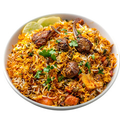 Chicken Biryani PNG cutout isolated on white and transparent background. chicken biryani png, biryani transparent background, chicken biryani cutout, isolated chicken biryani,