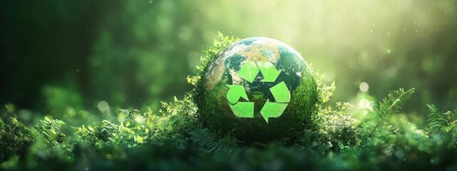 a green earth with a recyclable symbol on it
