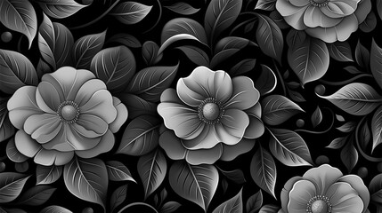 White flower on black background, black and white photo