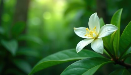 Fototapeta premium Vanilla pods and jasmine flowers in a tropical forest, flowers, nature