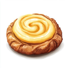 Fototapeta premium Danish pastry gleams, delicious and inviting with its spiral of filling
