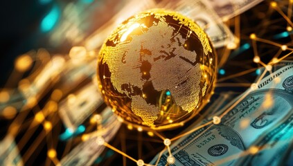 Global Finance Network - Earth globe over US dollar bills