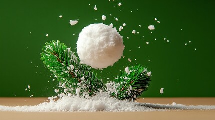 Exploding Snowball Impacting Evergreen Branches