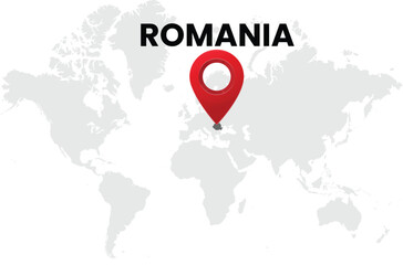 Romania map on transparent background. Romania map with country highlighted with location symbol. Vector illustration of Romania map with pin location.