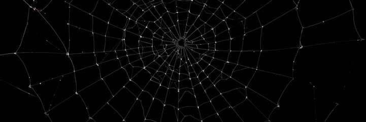 Obraz premium Spider web isolated on a black background, perfect for Halloween designs and decorations, intricate, decoration, fear