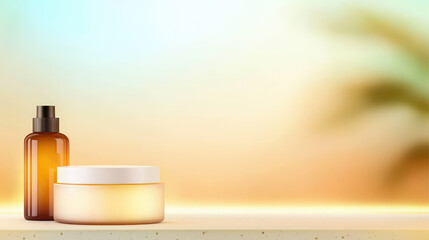 Two skincare containers are set against a blurred background, ideal for beauty or wellness themes.