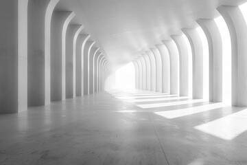Obraz premium Bright, futuristic architecture tunnel with light at the end. Used for a background image