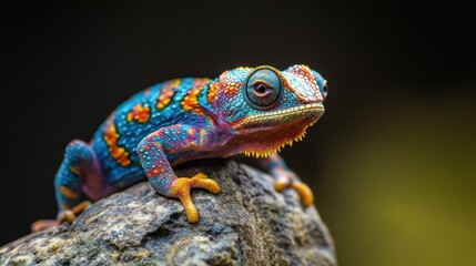 Fototapeta premium Vibrant Panther Chameleon on a Rock