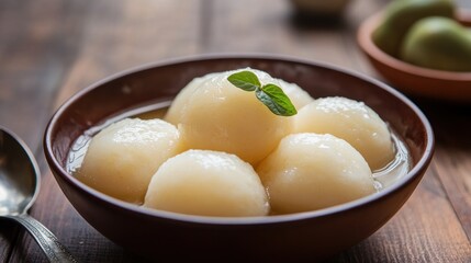 Delicious Creamy Rasgulla in Brown Bowl