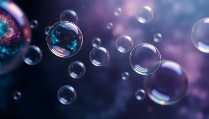 Dreamy Soap Bubbles Floating in a Mystical Nebula Space