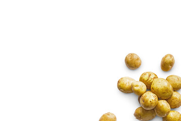 Closeup of a pile of fresh organic potatoes from the garden isolated on a transparent background...
