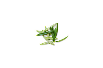 Leaves of organic fresh rosemary from the garden on a transparent background with shadow, top view, png