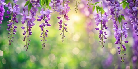 Naklejka premium Serene Purple Clusters of Blossoms Hanging Gracefully Against a Soft Bokeh Background