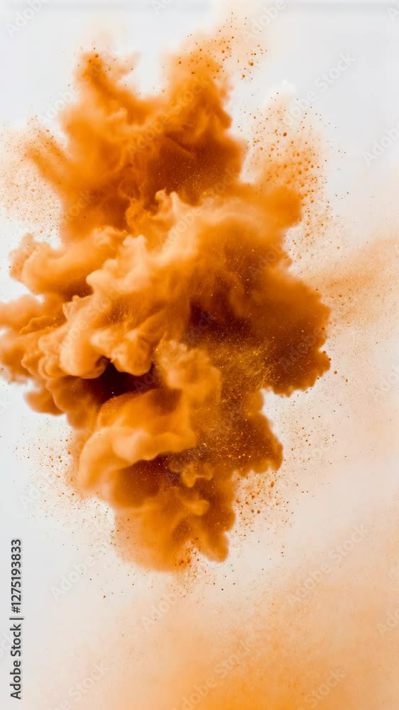 Poster golden beige powder explosion against white background isolated abstract cloud burst for creative de