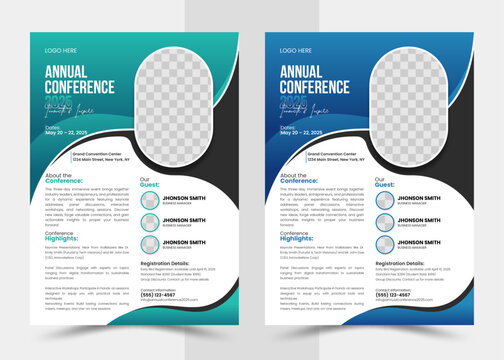 Creative business webinar conference flyer design template, annual business event strategies workshop poster