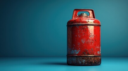 Rusty Red Gas Tank on Blue Background. Possible Stock Photo Use