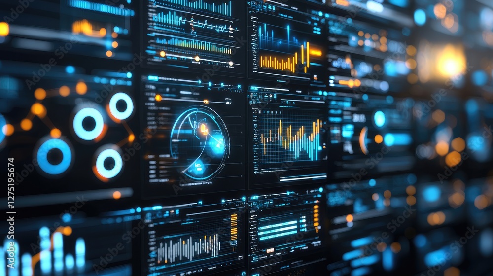Poster abstract data visualization with colorful digital charts and graphs