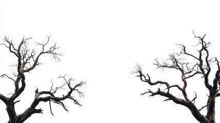 Fototapeta premium Bare Branches of Two Trees Against a Bright White Background