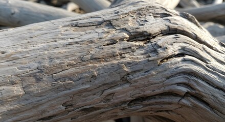 Close-up of Weathered Driftwood on Beach with Interesting Texture