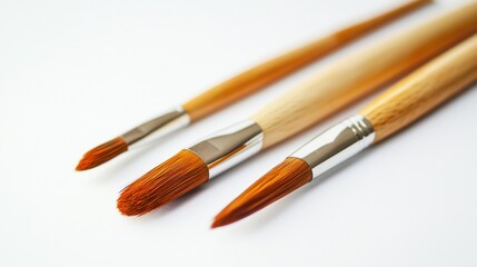 Close-Up View of Paint Brushes on White Background for Artists