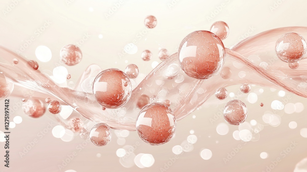 Poster abstract flowing liquid with bubbles and soft light background