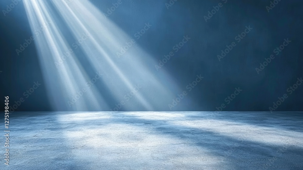Poster soft rays of light illuminating a dark textured floor space