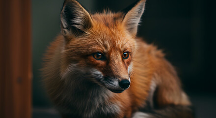 Obraz premium Majestic Red Fox Portrait: A Close-Up Study of Wild Beauty in Nature