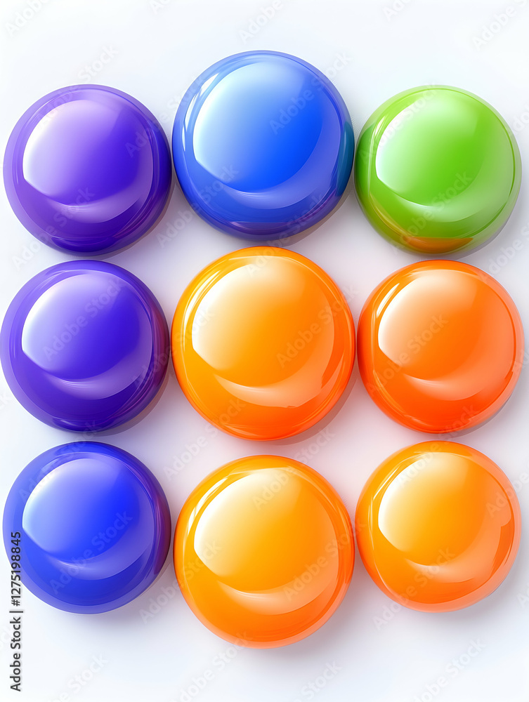 Poster colorful glossy buttons grid on white. website design element