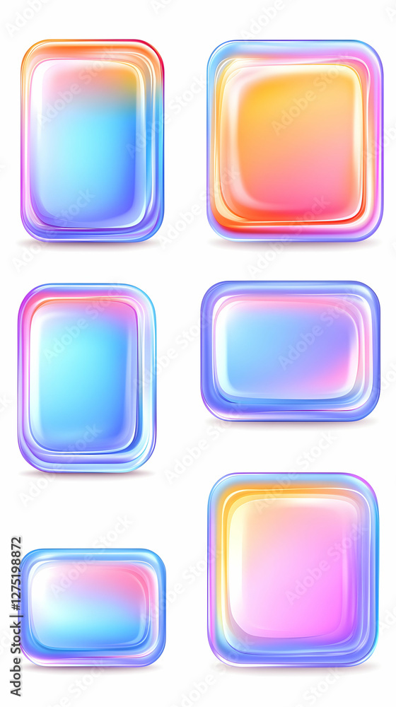 Poster colorful glossy square buttons, web design elements, isolated on white background, for user interfac