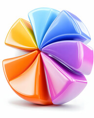 Obraz premium Colorful pie chart segments, data visualization, white background, business infographic