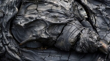 Lava flow creates textures & patterns. Shows volcano's power & geologic forces forming abstract landscape