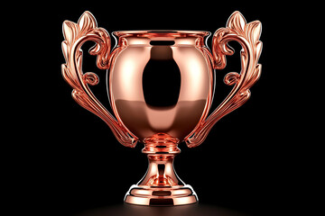 Copper trophy award on black background