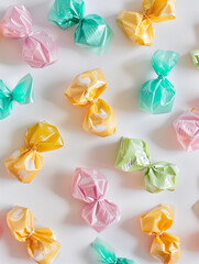 Wrapped candy laying on white background