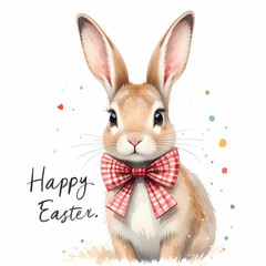 Obraz premium Watercolor Easter bunny with gingham bow, coquette bunny