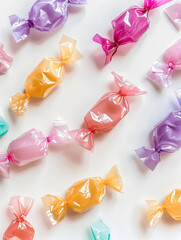 Wrapped candy laying on white background