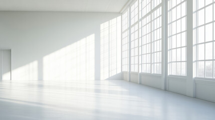 Fototapeta premium White room with a window and light shadow on the floor