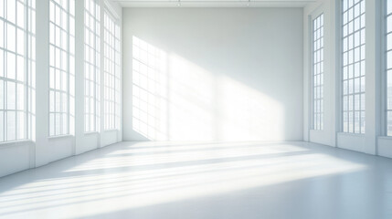 Obraz premium White room with a window and light shadow on the floor