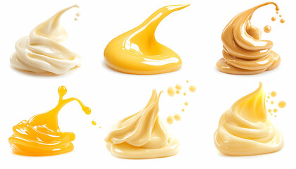Creamy sauces splash, swirl, isolated white background, food photography, recipe websites