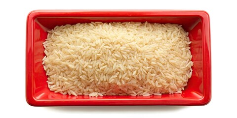 Isolated red rice saucer; white background captures urban decay's muted palette.