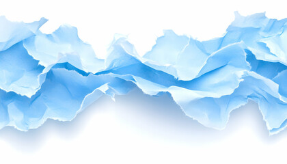 Obraz premium Crumpled light blue paper texture, torn edges, white background, design element