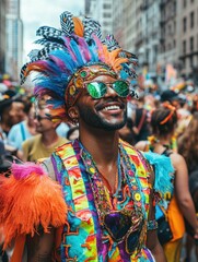 Man in costume with feathers