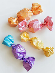 Wrapped candy laying on white background