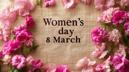 Minimalist Chic "Women's Day 8 March" written on a minimalist design with bold typography on a textured linen background, providing a chic and modern touch.