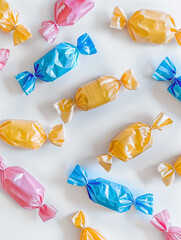 Wrapped candy laying on white background