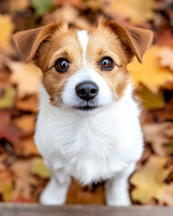 Cute dog autumn leaves park pet portrait